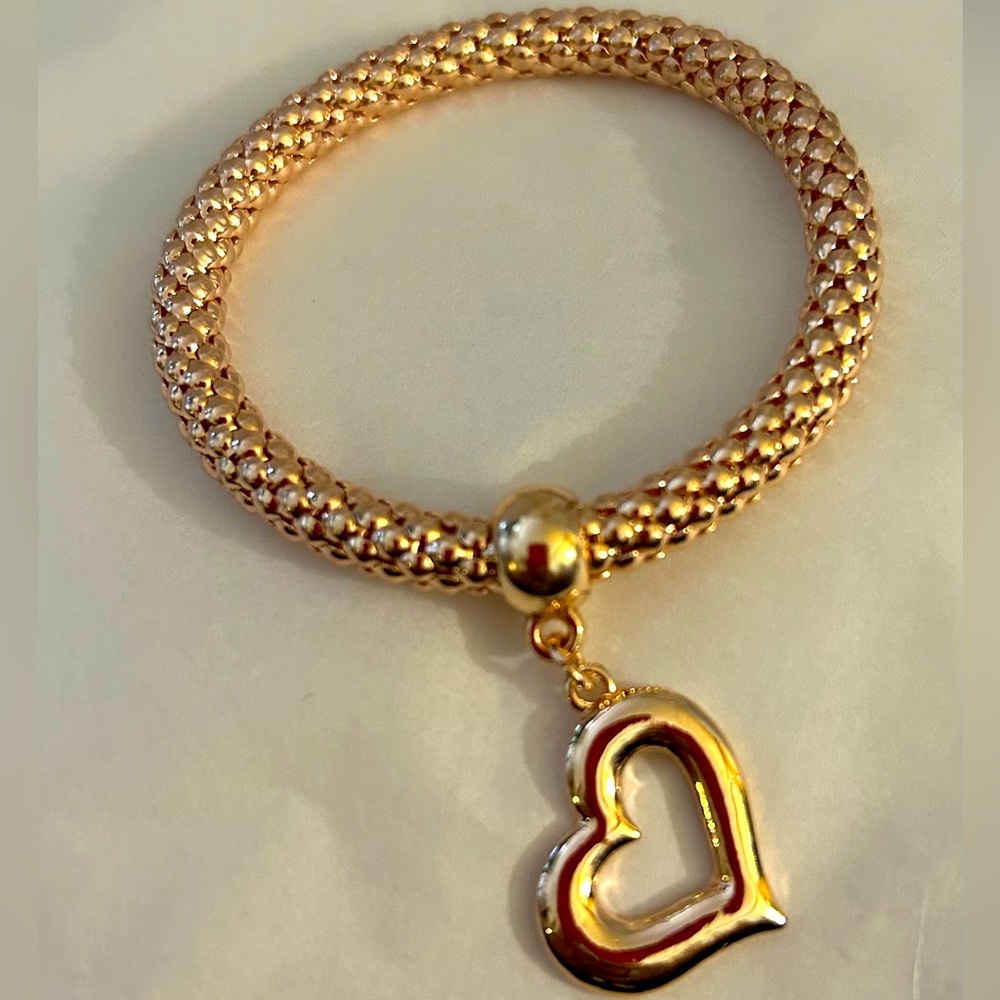 NEW Fashion Gold-Tone Heart Woven Popcorn Chain Stackable Elastic Bracelet